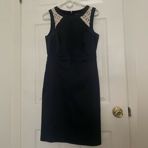 Ann Taylor - Navy Blue Dress W/ Lace Design